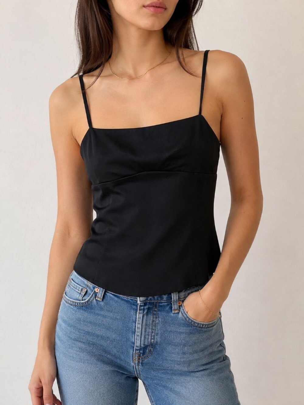 Reformation Black Square Neck Cami Top Smocked Back Size 2